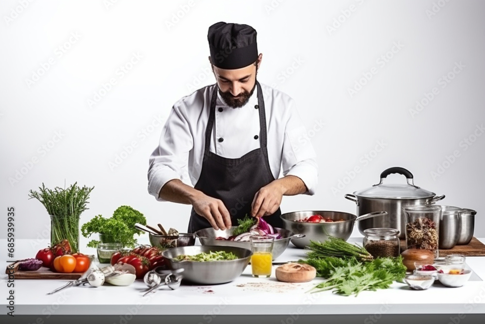 chef preparing dishes for his customers whit background chef preparing dishes for his customers whit background