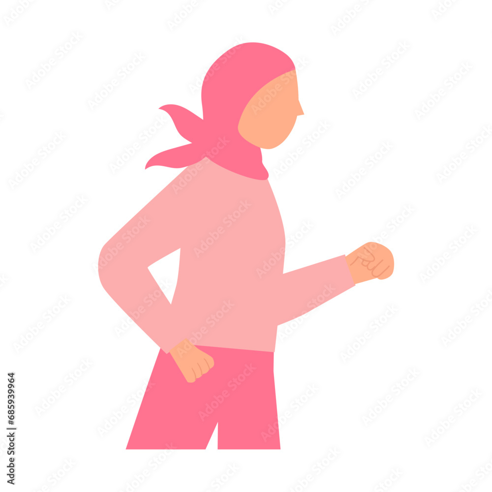 set of poses of a hijab woman in pink young