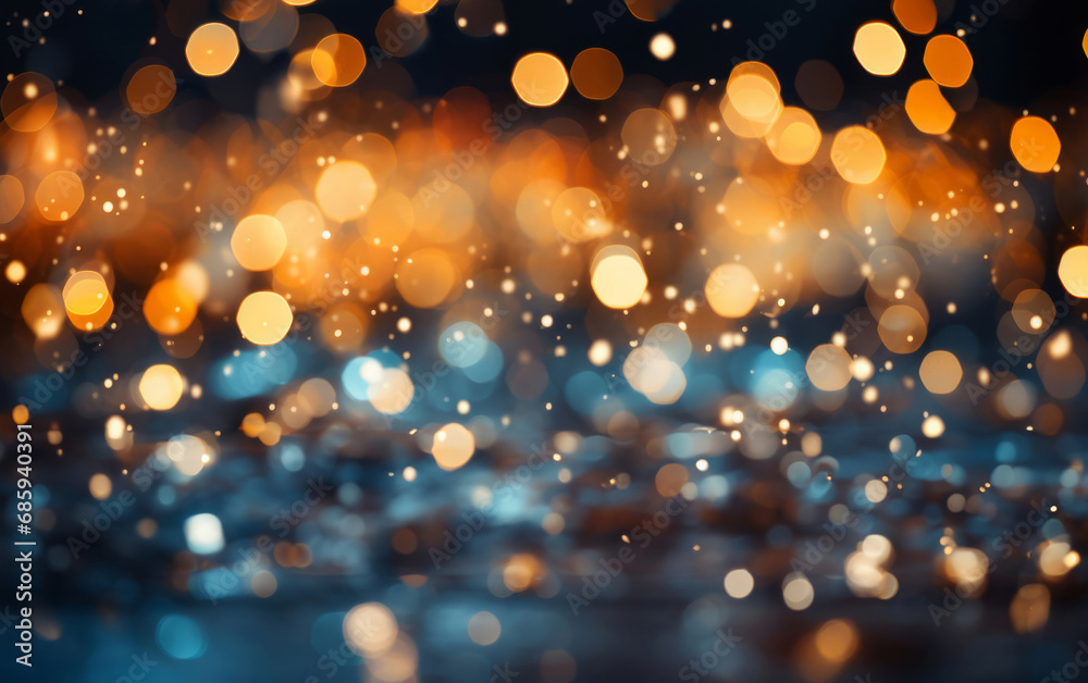Gold, blue bokeh and glitter in a studio with dark background for celebration, event or party. Mockup, sparkle and confetti for glow, magic or shine for festive decoration by black studio backdrop. Gold, blue bokeh and glitter in a studio with dark background for celebration, event or party. Mockup, sparkle and confetti for glow, magic or shine for festive decoration by black studio backdrop.