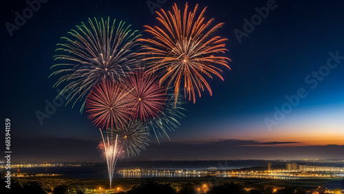fireworks over the city, Fireworks, Many fireworks to celebrate the summer festivals of the villages, Beautiful holiday firework, © liaqat