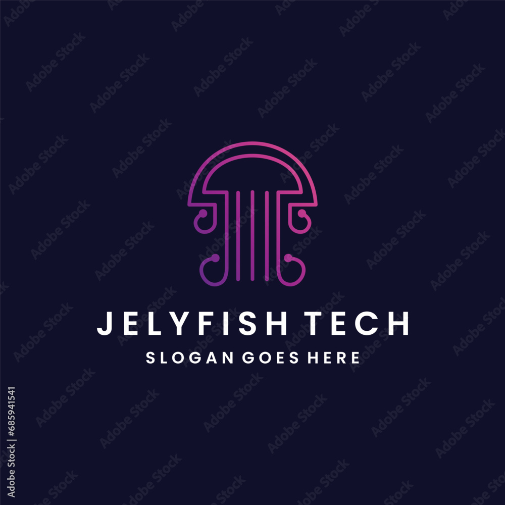 Fototapeta premium Jely fish tech Logo Concept Design Template Element Vector Illustration.