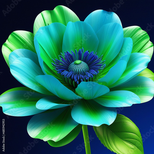 Green Flower with Vibrant Blue Accents