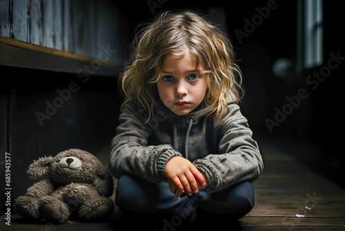 Grieving child with a sad e...