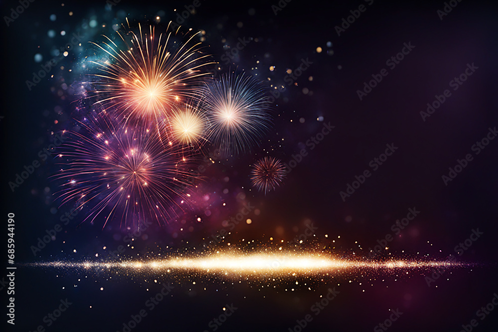 Naklejka premium Firework background,Abstract Christmas and new year background with bokeh light background design concept