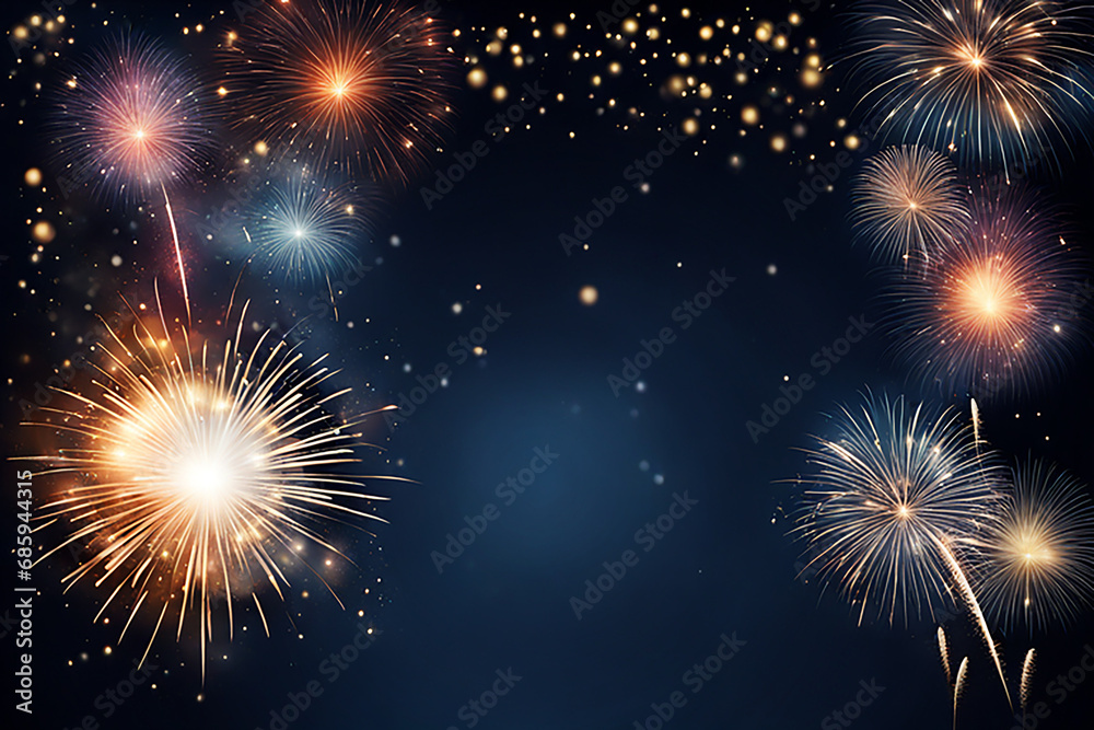 Naklejka premium Firework background,Abstract Christmas and new year background with bokeh light background design concept