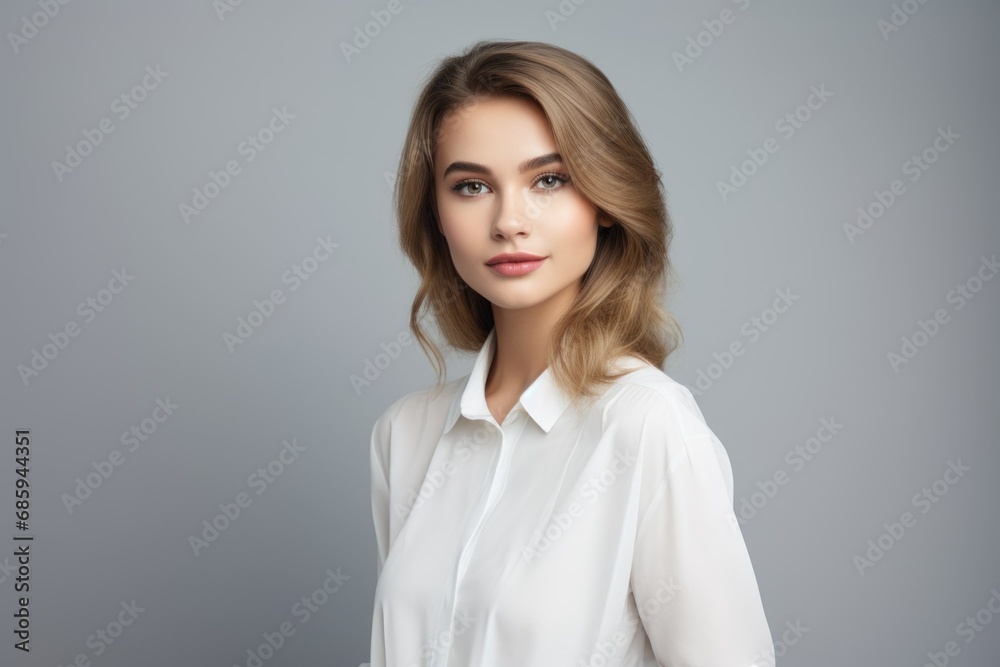Elegant portrait of a fictional caucasian lady full of grace and natural beauty. Isolated on a plain neutral dark background. Generative AI. Elegant portrait of a fictional caucasian lady full of grace and natural beauty. Isolated on a plain neutral dark background. Generative AI.