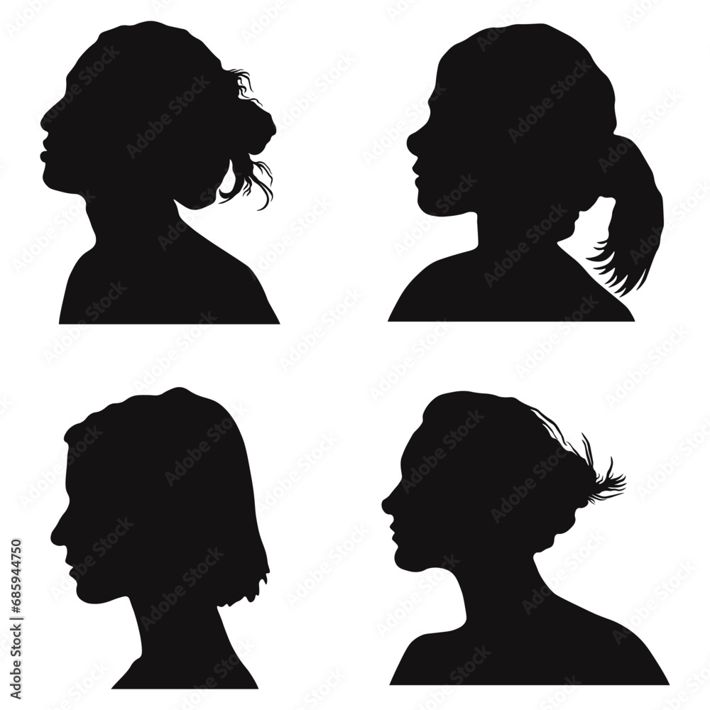 Set of Woman Head Silhouette. Vector Illustration.