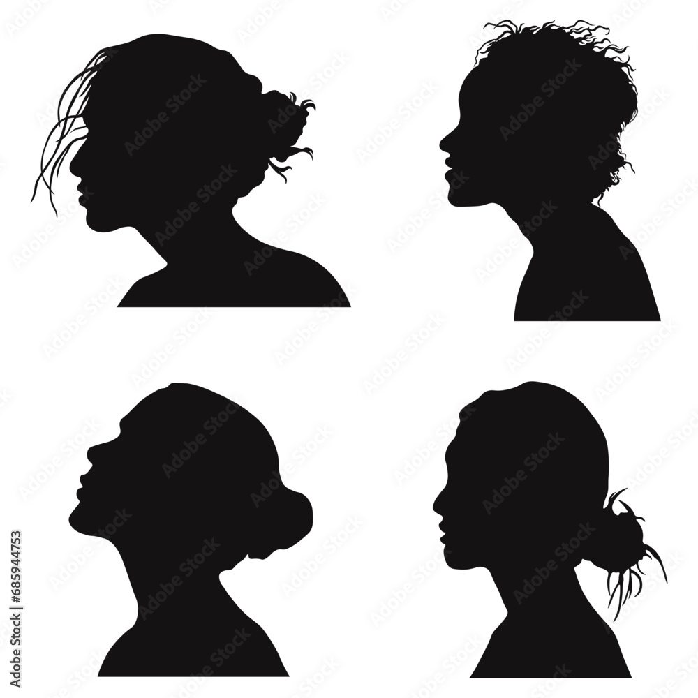 Set of Woman Head Silhouette. Vector Illustration.