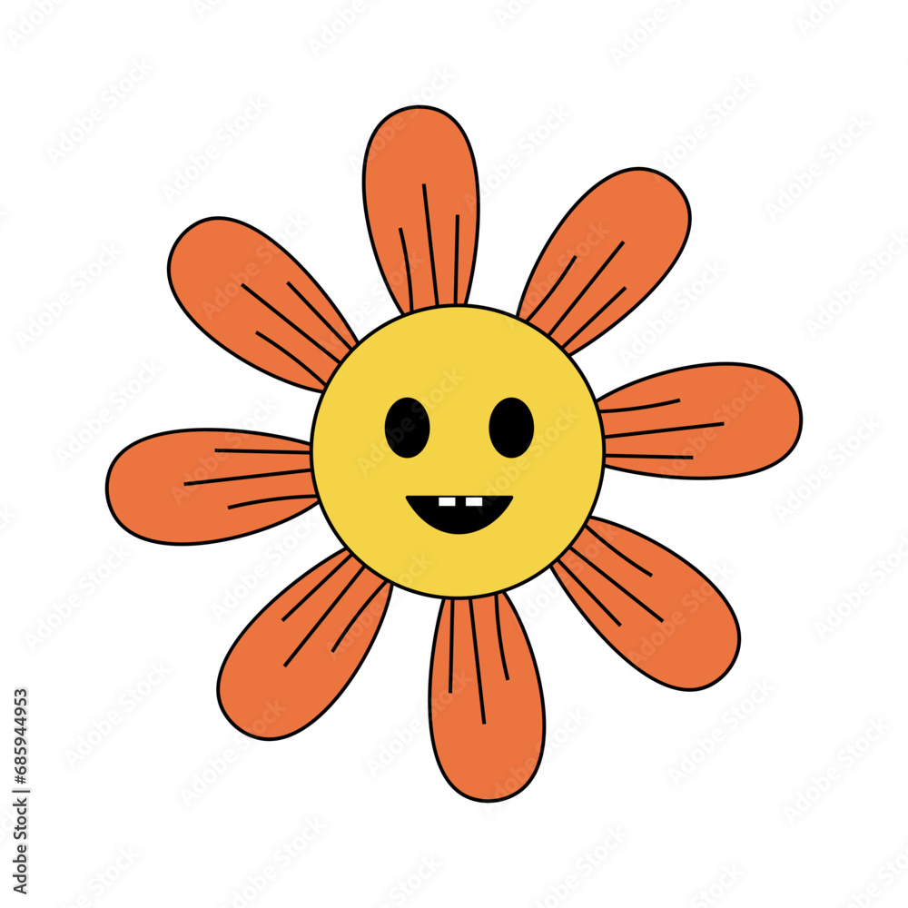 Retro flower illustration. Retro flower with cute face character. Retro flower illustration. Retro flower with cute face character.