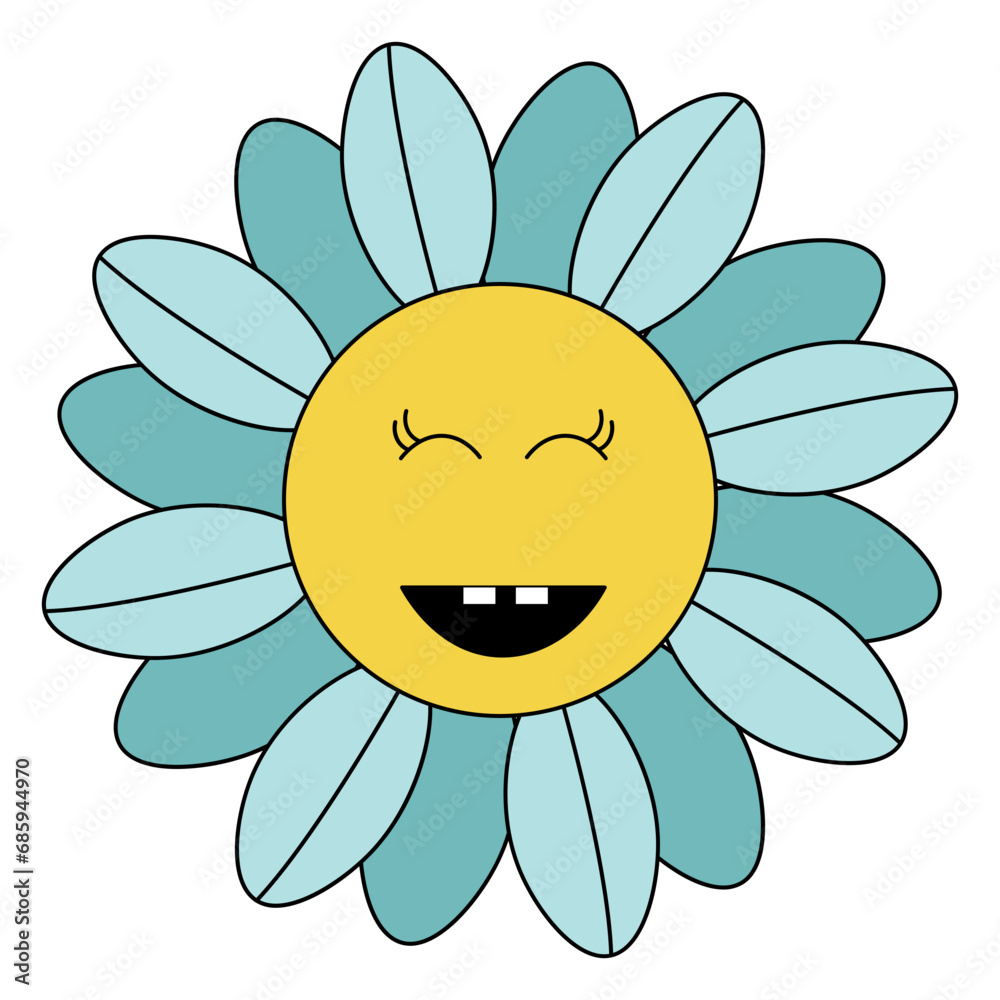 Retro flower illustration. Retro flower with cute face character.