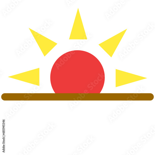 一日、太陽を表すカラースタイルのアイコン