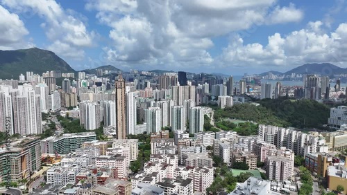 City Aerial Skyview in Hong Kong premium residential area Kowloon Tong Waterloo Road Lung Cheung Road Prince Edward Peninsula near Lion Rock, Victoria Harbour Financial Central District photo