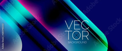 Dynamic bright colorful geometric elements with fluid gradients, lights, shadows blend in a minimal backdrop, creating captivating composition