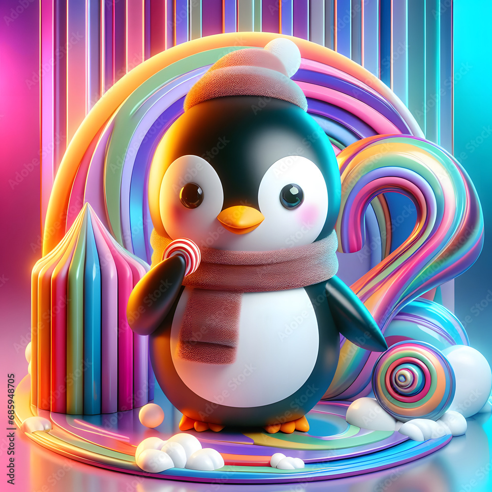 Fototapeta premium 3D render of a penguin with colorful background