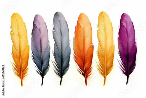 colorful bird feathers isolated on a white background © Rangga Bimantara