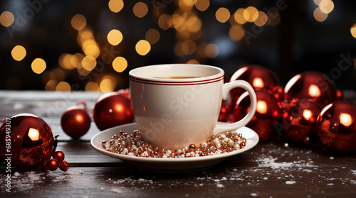 Christmas image and coffee cup. Generative AI