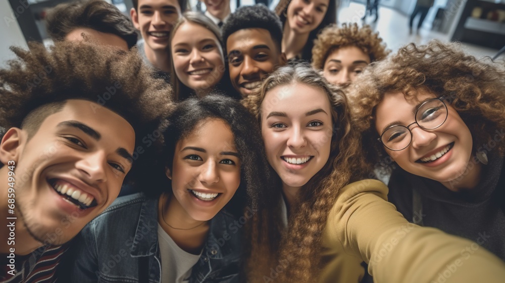 Group of happy friends in selfie 