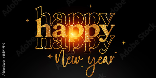 2024 Happy New Year Golden glitter text and shiny orange lighting
 (ID: 685949910)