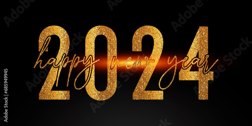 2024 Happy New Year Golden glitter text and shiny orange lighting
 (ID: 685949945)