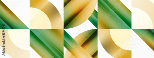 Minimalist marvel - squares and circles unite in harmonious geometry. Muted tones weave serene backdrop where structured tiles form dance of timeless elegance, epitomizing modern simplicity