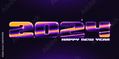 2024 Happy New Year 3d Chrome Text, shiny glow 
 (ID: 685950388)