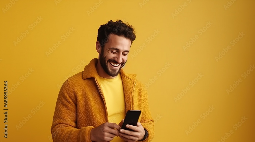 Happy Man Using a Phone Isolated on the Minimalist Background
Happy Man Using a Phone Isolated on the Minimalist Background