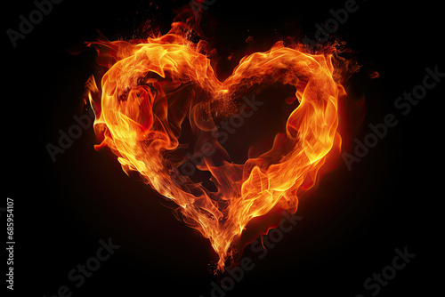 a heart shaped fire on a black background