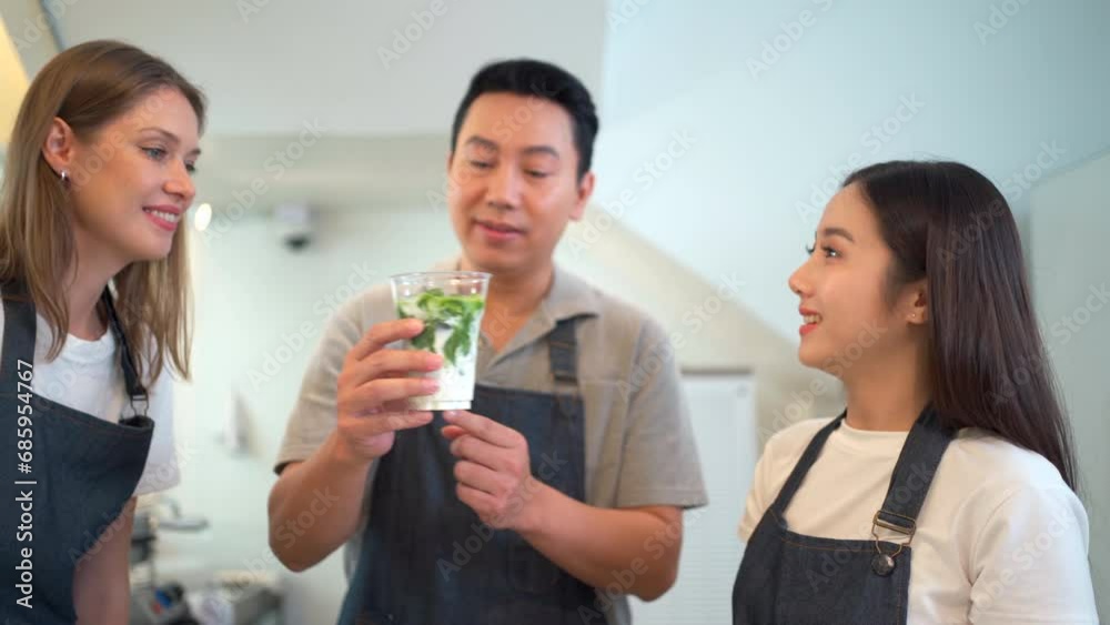 Professional coffee master teaching employees about making a Matcha Latte. Professional coffee master teaching employees about making a Matcha Latte.