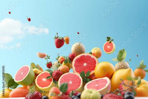 Fruits still photography  fruits flying background