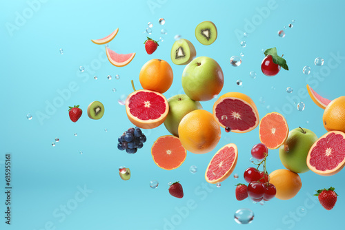 Fruits still photography, fruits flying background