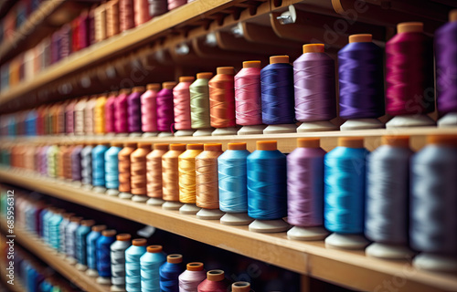 dozens of colored embroidery threads on shelves