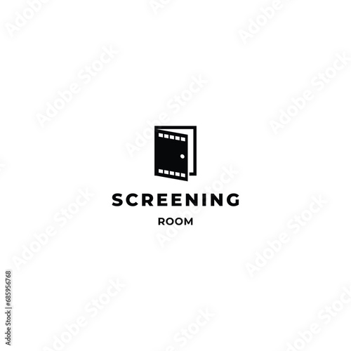Screening room logo, door combine with old film strip logo concept