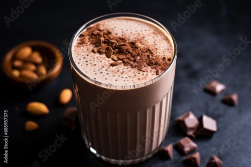 A Detailed Food Photography of a Delicious Cacao and Hazelnut Smoothie Served Cold