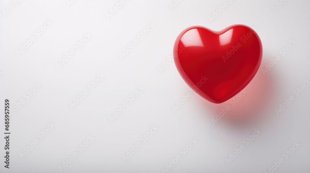 A glossy red heart balloon hovers softly over a clean white surface, evoking feelings of love and the joy of celebration.
