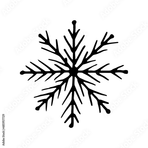 Vector.Winter Snowflake.New Year.Doodle Style.Hand Drawn.Holiday.Symbol.Glitter.Glow.Magic.New Year s.Festive.Christmas.Cold.Snowfall.Minimalistic Simple Black on White Background.Snow.Blizzard.