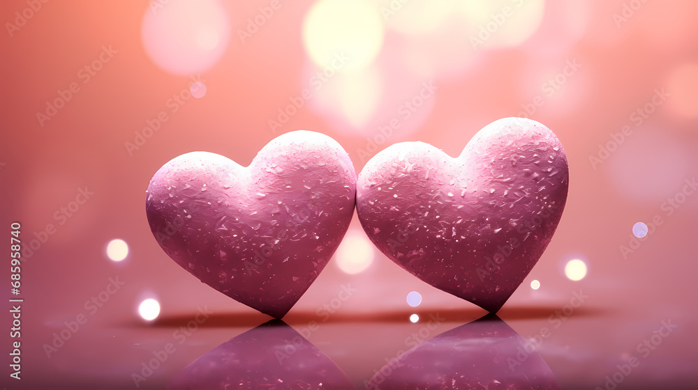 Two Hearts On Pink Glitter In Shiny BG