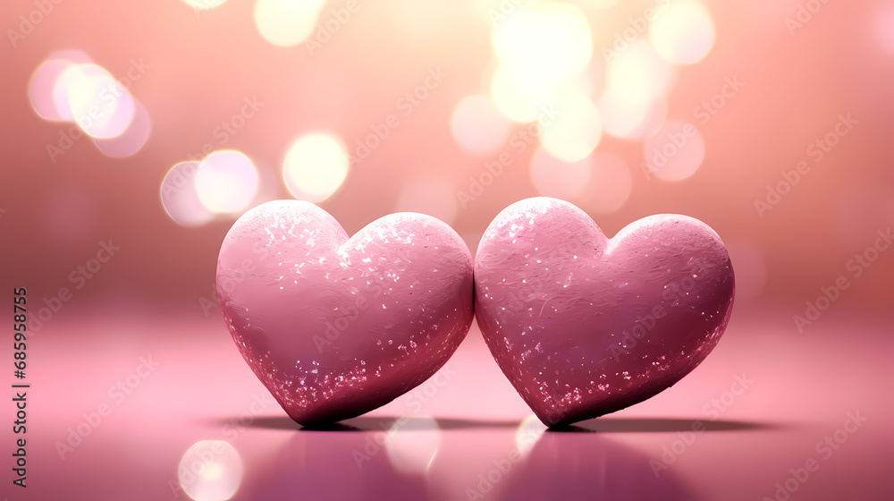 Two Hearts On Pink Glitter In Shiny BG