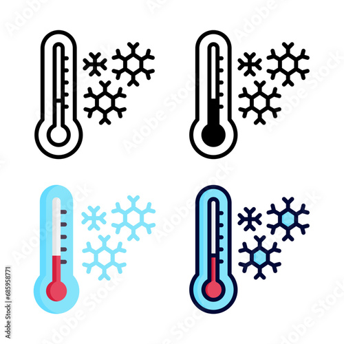 Cold temperature icon set style collection in line, solid, flat, flat line style on white background