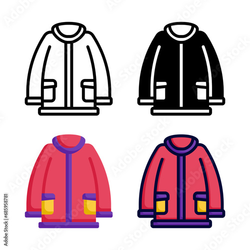 Coat icon set style collection in line, solid, flat, flat line style on white background