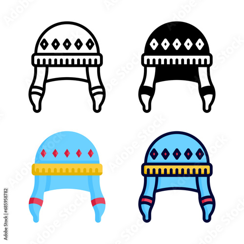 Earflaps icon set style collection in line, solid, flat, flat line style on white background
