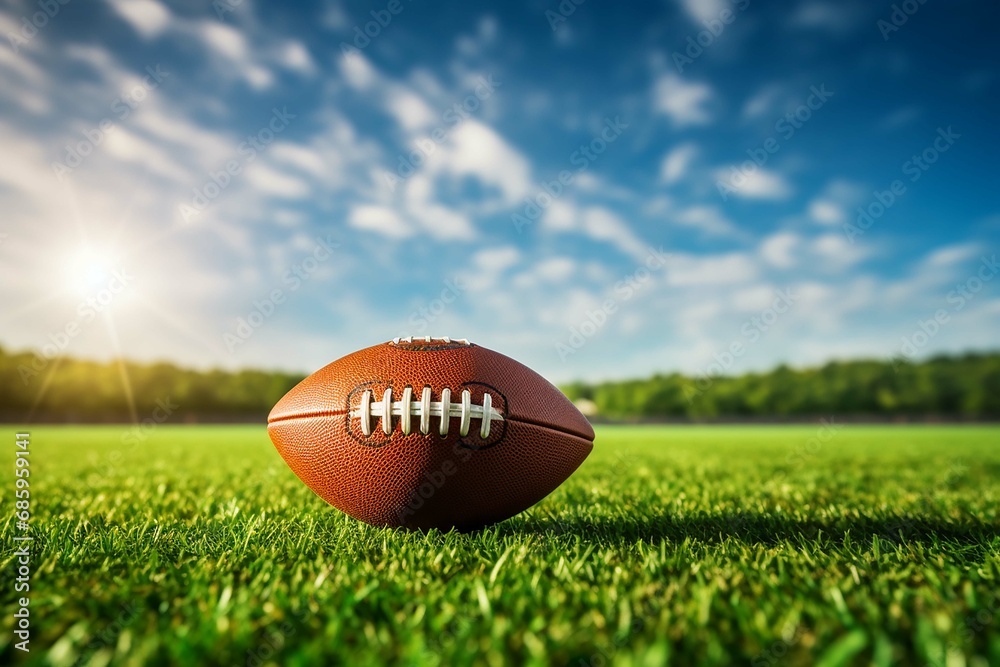 American football ball on green field at night. American football ball on green field at night.