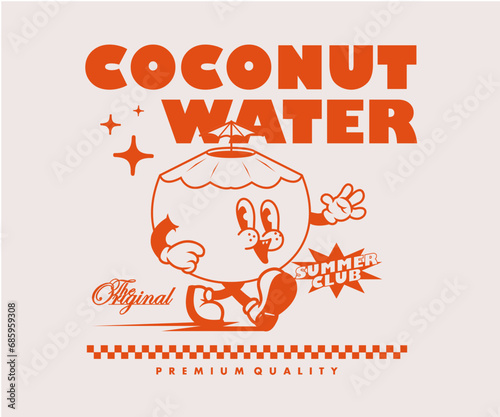 cartoon character of coconut, summer time Graphic Design for T shirt Street Wear and Urban Style