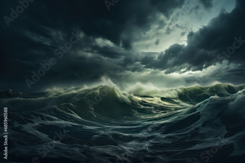 Impressionistic seascape Huge ocean wave during storm. AI Generative magic captures the dynamic beauty and dramatic force of this turbulent scene.