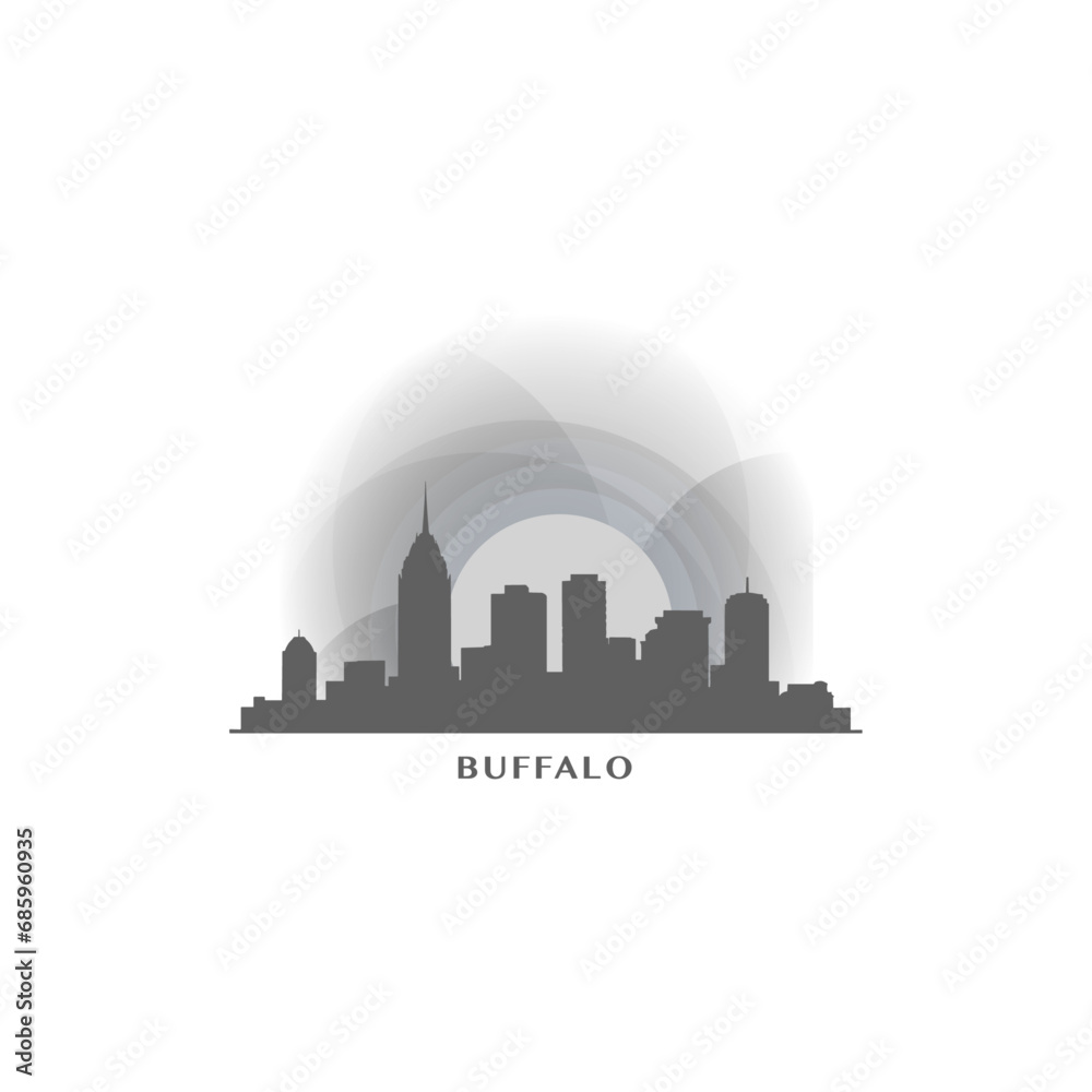 USA United States of America Buffalo modern city landscape skyline logo. Panorama vector flat US New York state icon with landmarks, skyscraper, panorama, buildings at sunrise, sunset, night
