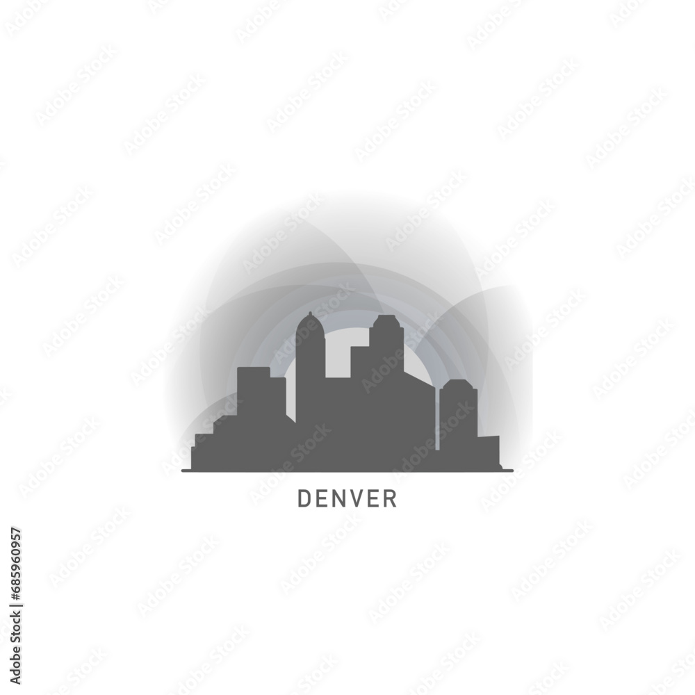 USA United States of America Denver modern city landscape skyline logo. Panorama vector flat US Colorado state icon with landmarks, skyscraper, panorama, buildings at sunrise, sunset, night