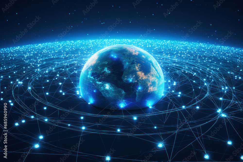 Abstract network lines encircling Earth's surface, symbolizing global ...