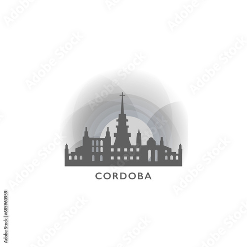 Cordoba cityscape skyline city panorama vector flat logo  modern icon. Argentina emblem idea with landmarks and building silhouettes  isolated clipart at sunset  sunrise  night