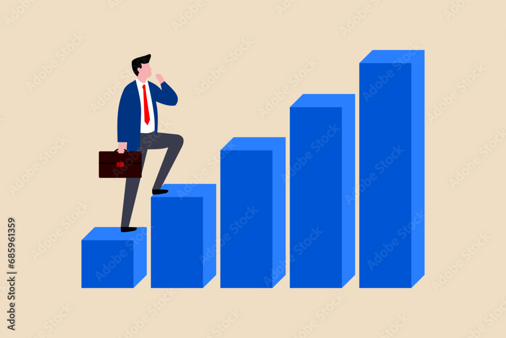 business man pushing graph - Flat illustration of business progress up isolated business man pushing graph - Flat illustration of business progress up isolated