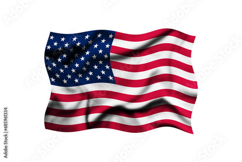 3d rendering of a United States of America flag waving on a transparent background, Clipping path included