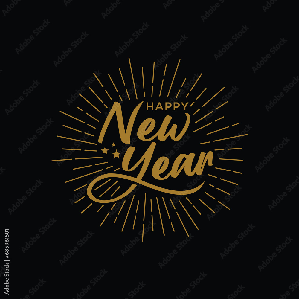 Fototapeta premium Happy New Year text hand lettering. greeting card for Merry Christmas and happy new year. Vector Illustration